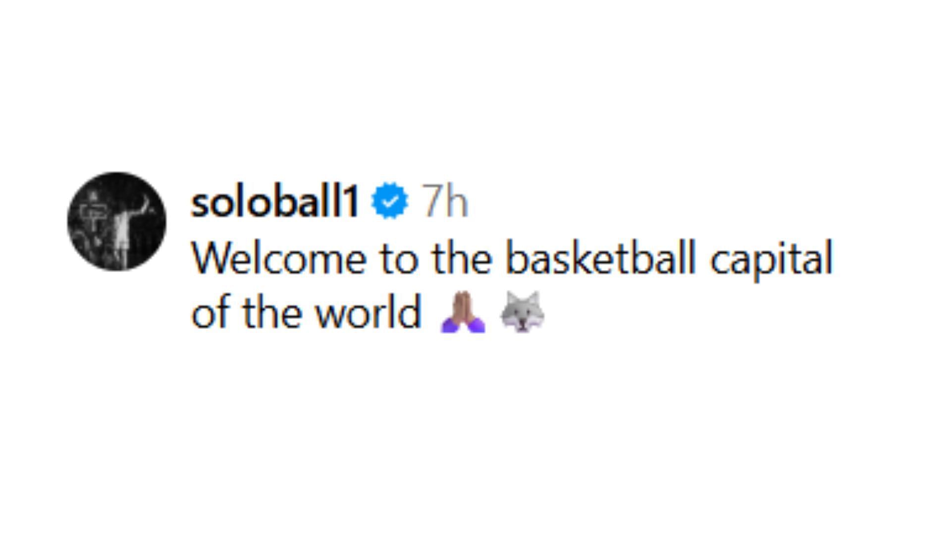 Solo Ball's reaction to the acquisition of IU Indianapolis guard Alec Millender (Image Source: @babyrond0/Instagram)